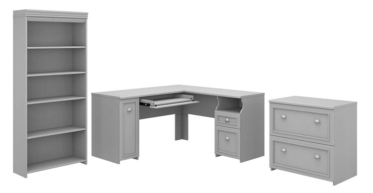 60in W L-Shaped Desk with Lateral File Cabinet and 5 Shelf Bookcase by Bush