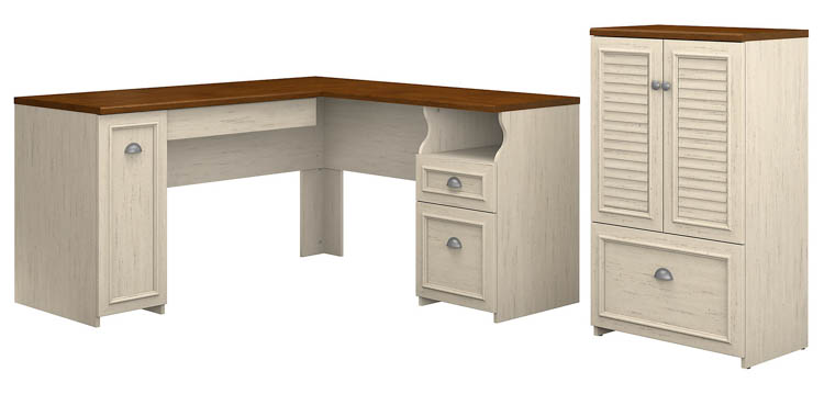 60in W L-Shaped Desk and Storage Cabinet with File Drawer by Bush