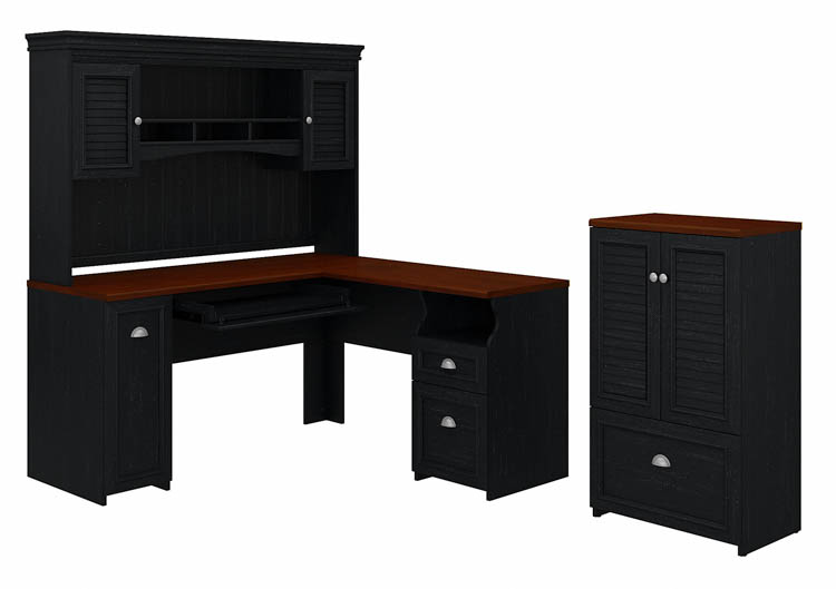 60in W L-Shaped Desk with Hutch and Storage Cabinet with File Drawer by Bush