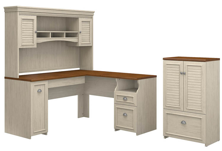 60in W L-Shaped Desk with Hutch and Storage Cabinet with File Drawer by Bush