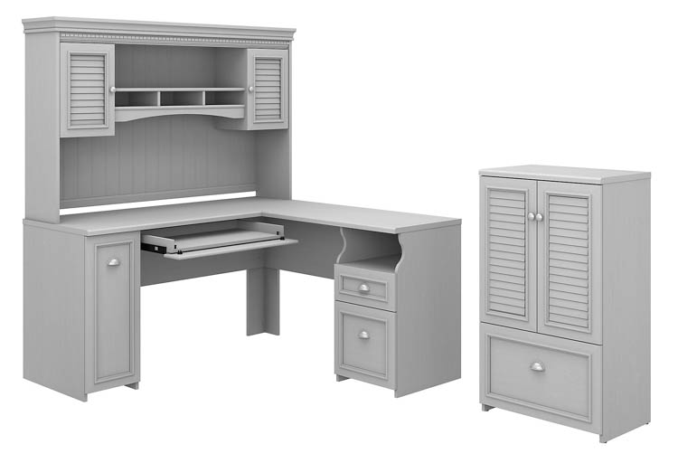 60in W L-Shaped Desk with Hutch and Storage Cabinet with File Drawer by Bush