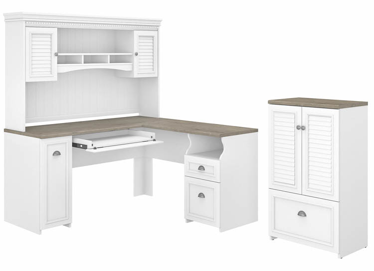 60in W L-Shaped Desk with Hutch and Storage Cabinet with File Drawer by Bush