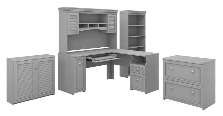60in W L-Shaped Desk with Hutch, Lateral File Cabinet, Bookcase and Storage Cabinet by Bush