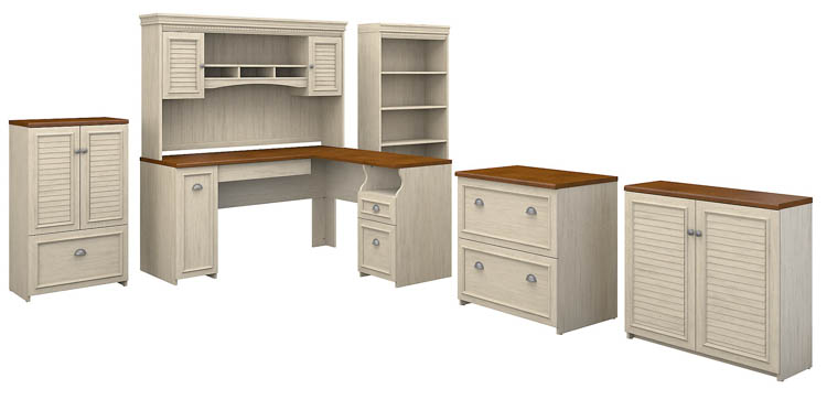 60in W L-Shaped Desk with Hutch, Lateral File Cabinet, Bookcase and 2 Storage Cabinets by Bush