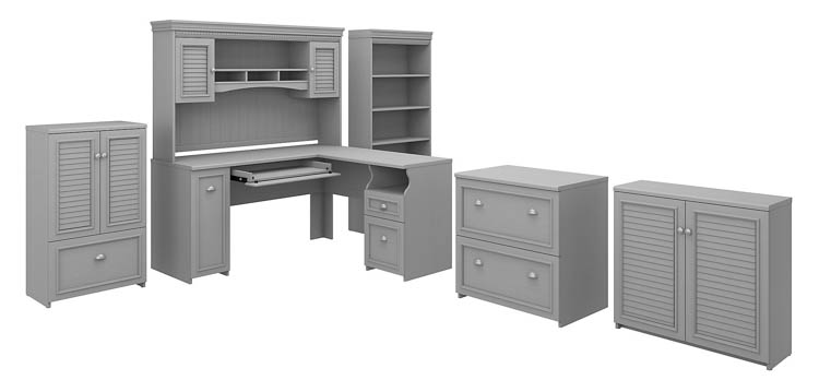 60in W L-Shaped Desk with Hutch, Lateral File Cabinet, Bookcase and 2 Storage Cabinets by Bush