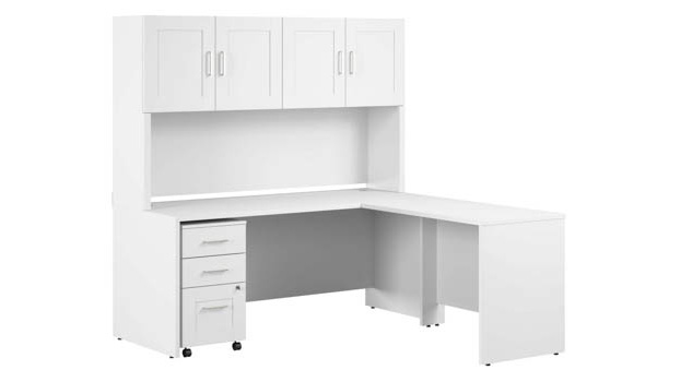72in W x 30in D L-Shaped Office Desk with Hutch and 3 Drawer Mobile File Cabinet by Bush Furniture