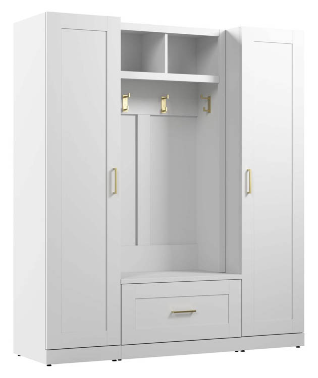 Full Entryway Storage Set with Hall Tree, Shoe Bench with Drawer and Cabinet by Bush