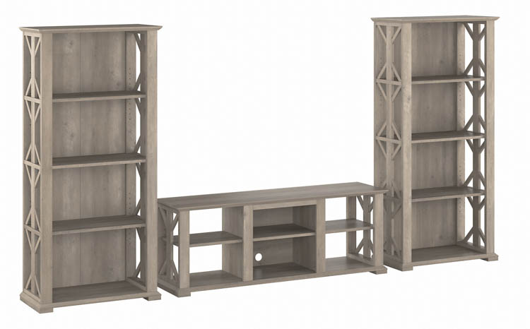Farmhouse TV Stand for 70in TV with 4 Shelf Bookcases (Set of 2) by Bush
