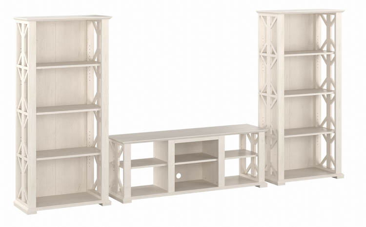 Farmhouse TV Stand for 70in TV with 4 Shelf Bookcases (Set of 2) by Bush