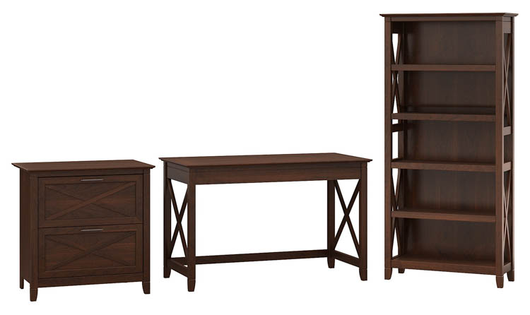 48in W Writing Desk with 2 Drawer Lateral File Cabinet and 5 Shelf Bookcase by Bush