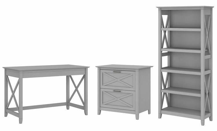 48in W Writing Desk with 2 Drawer Lateral File Cabinet and 5 Shelf Bookcase by Bush