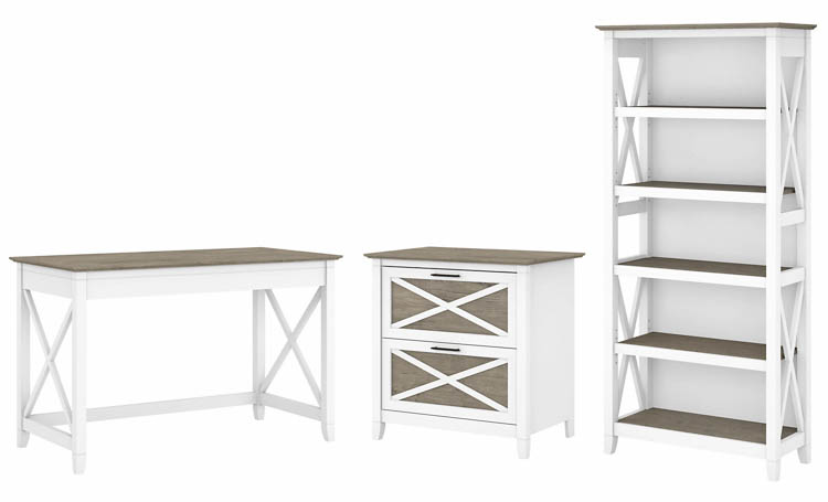48in W Writing Desk with 2 Drawer Lateral File Cabinet and 5 Shelf Bookcase by Bush
