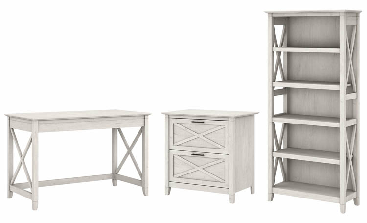 48in W Writing Desk with 2 Drawer Lateral File Cabinet and 5 Shelf Bookcase by Bush