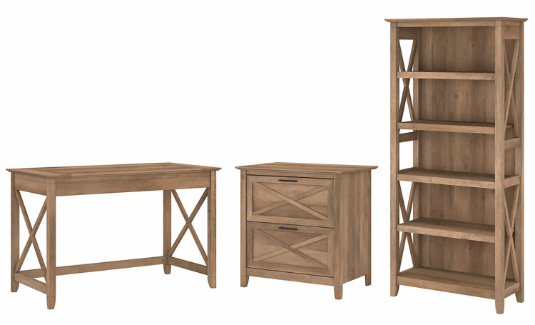 48in W Writing Desk with 2 Drawer Lateral File Cabinet and 5 Shelf Bookcase by Bush