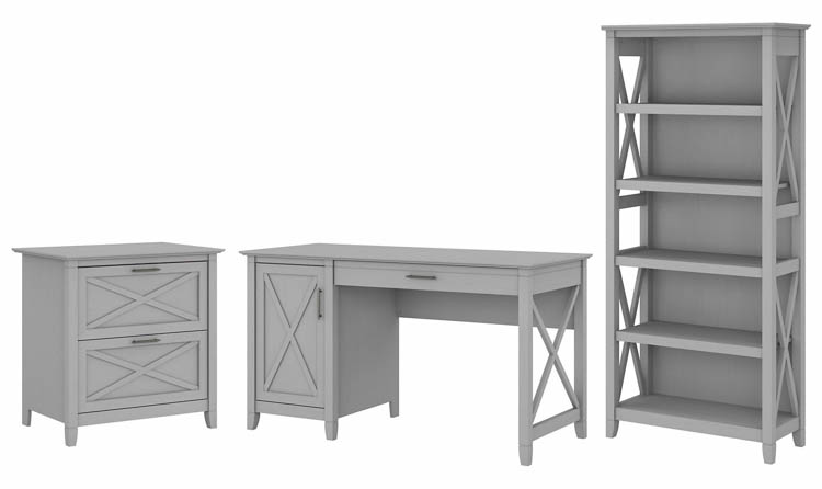 54in W Computer Desk with 2 Drawer Lateral File Cabinet and 5 Shelf Bookcase by Bush