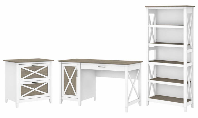 54in W Computer Desk with 2 Drawer Lateral File Cabinet and 5 Shelf Bookcase by Bush