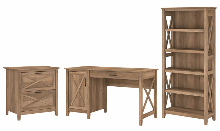 54in W Computer Desk with 2 Drawer Lateral File Cabinet and 5 Shelf Bookcase by Bush