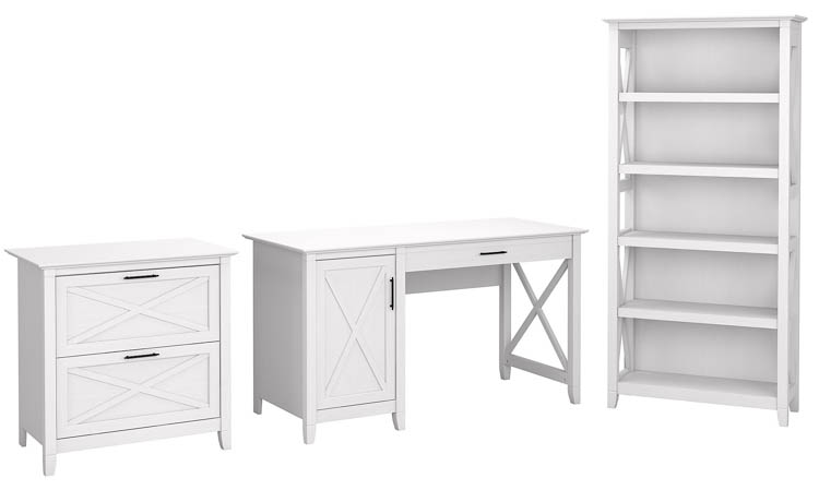 54in W Computer Desk with 2 Drawer Lateral File Cabinet and 5 Shelf Bookcase by Bush