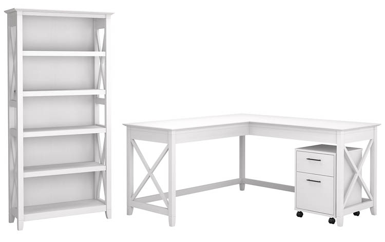 60in W L-Shaped Desk with Mobile File Cabinet and 5 Shelf Bookcase by Bush