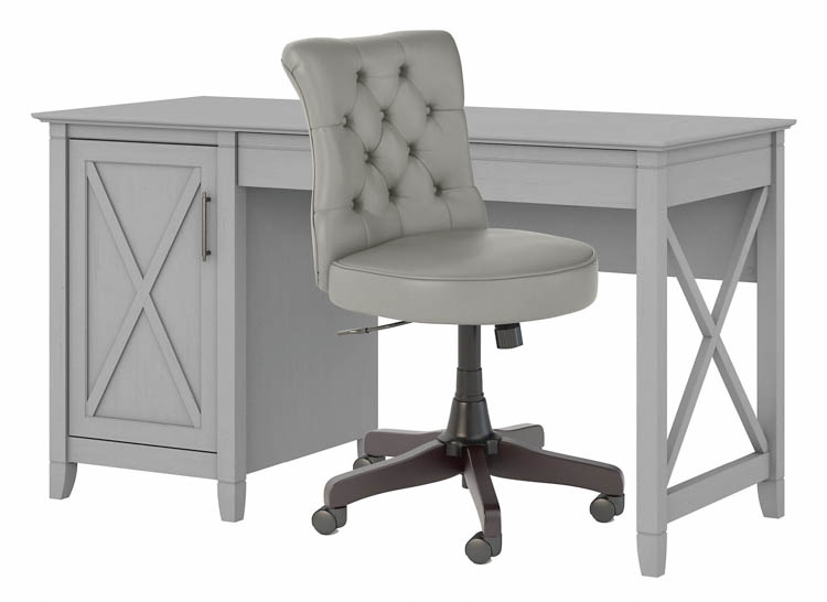 54in W Computer Desk with Mid Back Tufted Office Chair by Bush
