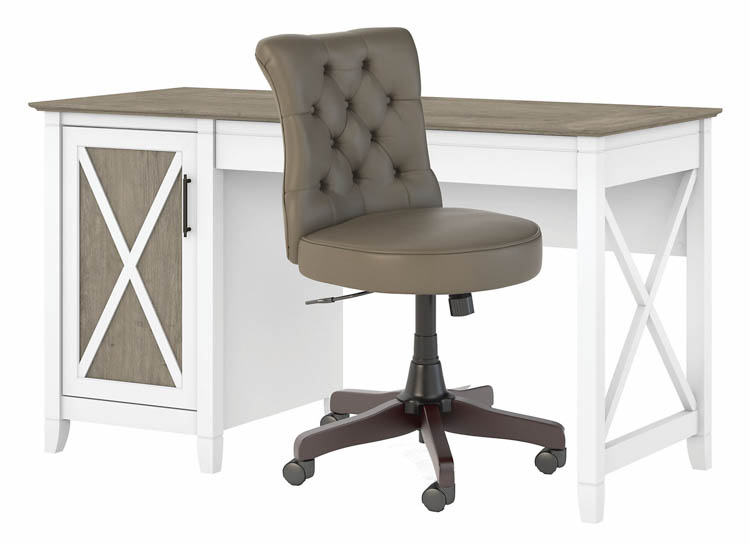 54in W Computer Desk with Mid Back Tufted Office Chair by Bush