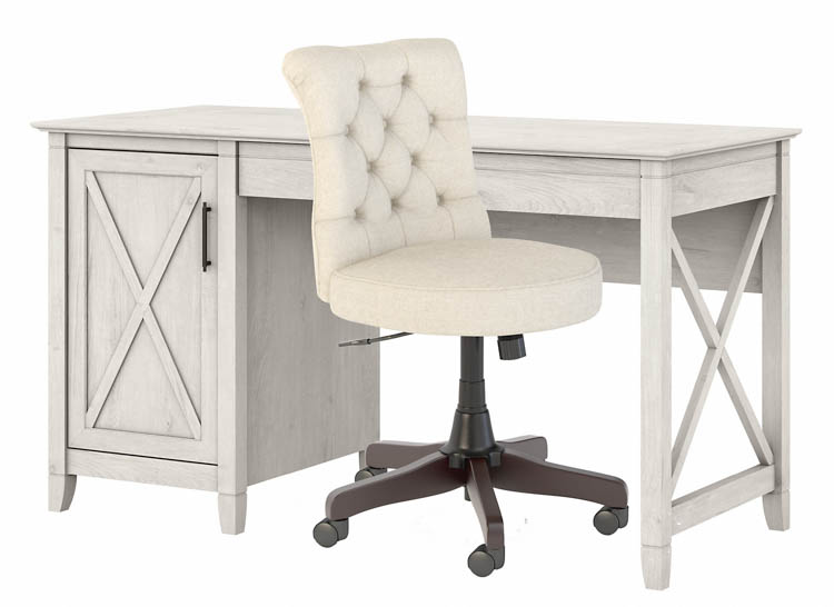 54in W Computer Desk with Mid Back Tufted Office Chair by Bush
