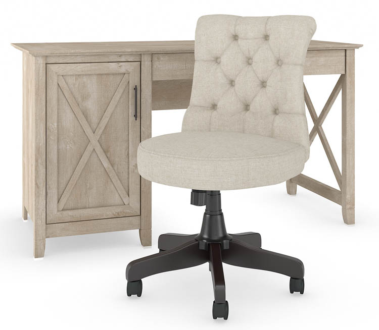 54in W Computer Desk with Mid Back Tufted Office Chair by Bush