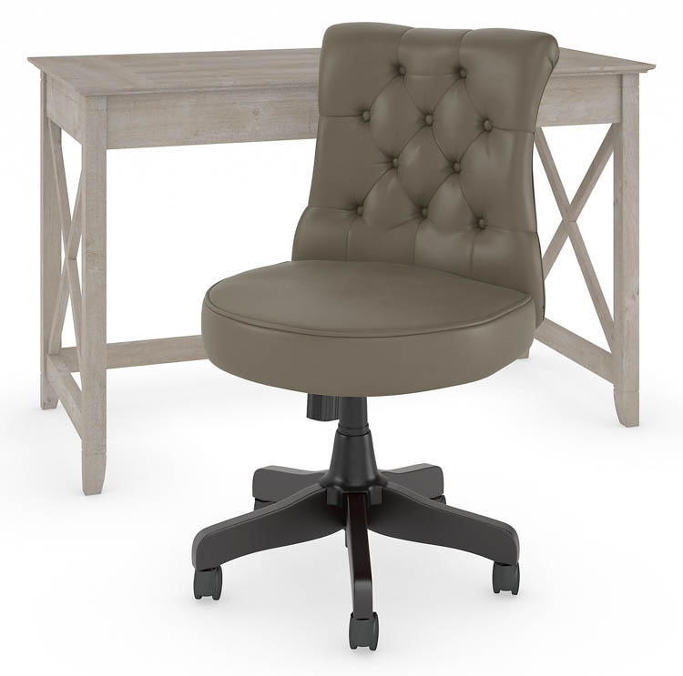 48in W Writing Desk with Mid Back Tufted Office Chair by Bush