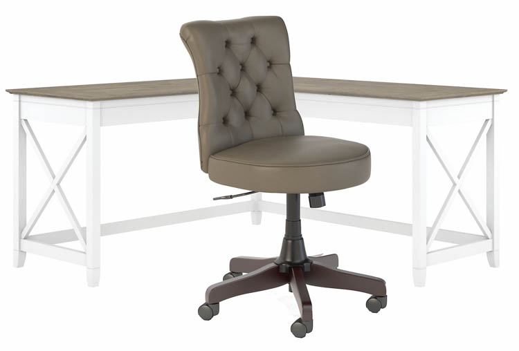60in W L-Shaped Desk with Mid Back Tufted Office Chair by Bush