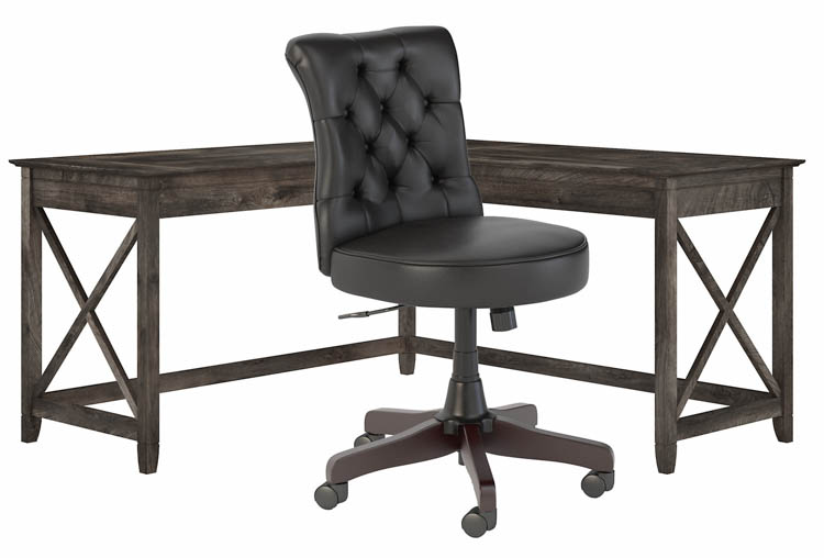 60in W L-Shaped Desk with Mid Back Tufted Office Chair by Bush