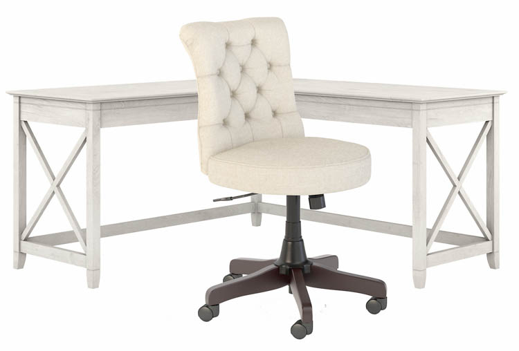 60in W L-Shaped Desk with Mid Back Tufted Office Chair by Bush
