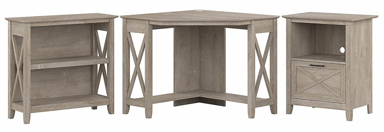 Small Corner Desk with Bookcase and Lateral File Cabinet by Bush