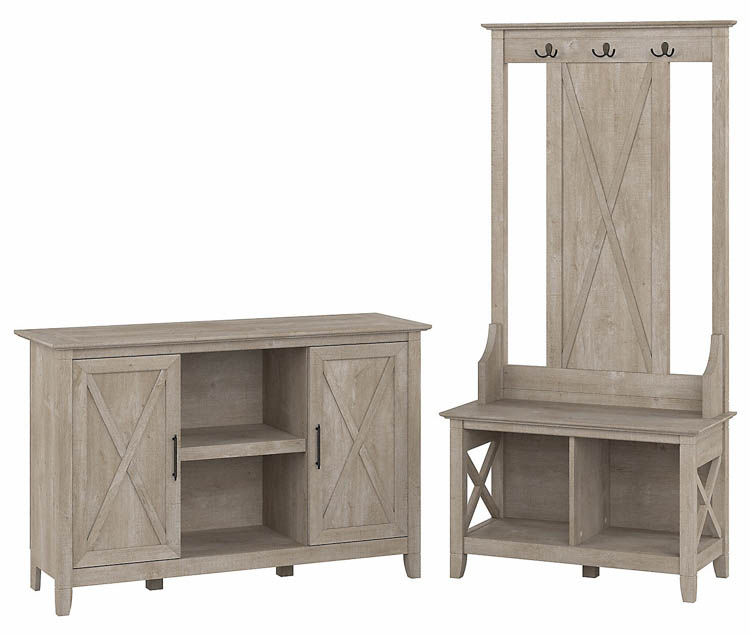 Entryway Storage Set with Hall Tree, Shoe Bench and 2 Door Cabinet by Bush