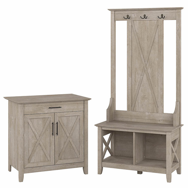 Entryway Storage Set with Hall Tree, Shoe Bench and Armoire Cabinet by Bush