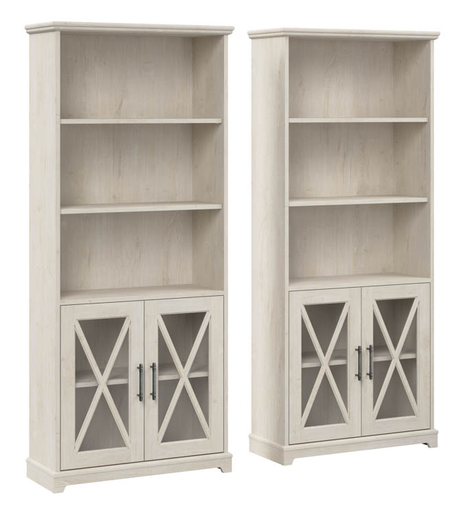 Farmhouse 5 Shelf Bookcase with Glass Doors - Set of 2 by Bush