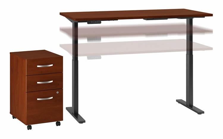 60in W x 30in D Electric Height Adjustable Standing Desk with Mobile File Cabinet by Bush