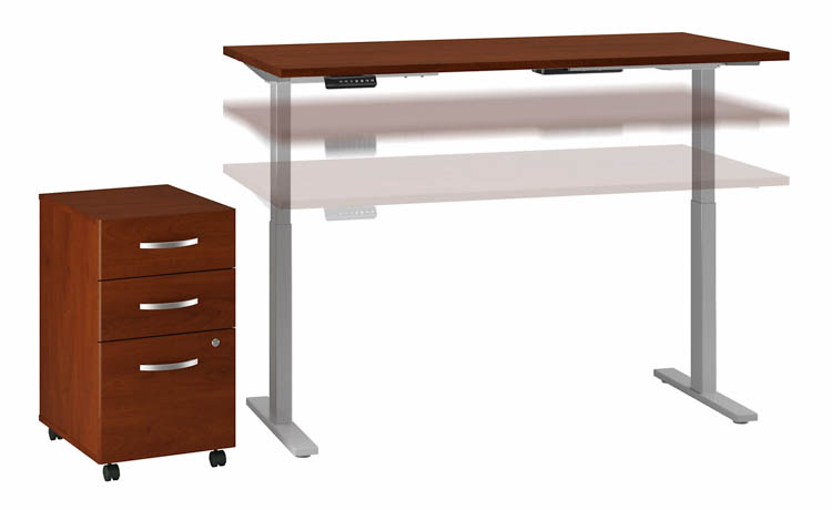 60in W x 30in D Height Adjustable Standing Desk with Assembled Mobile File Cabinet by Bush