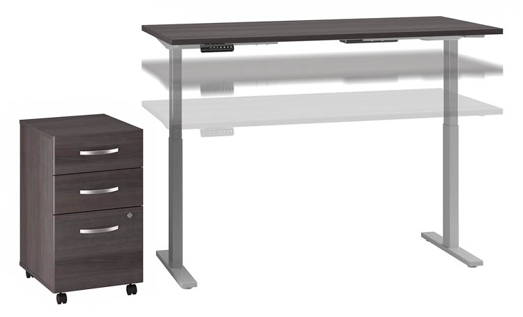 60in W x 30in D Height Adjustable Standing Desk with Assembled Mobile File Cabinet by Bush