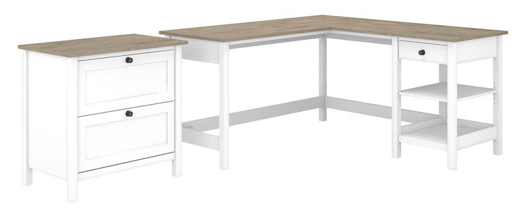 60in W L-Shaped Computer Desk with 2 Drawer Lateral File Cabinet by Bush