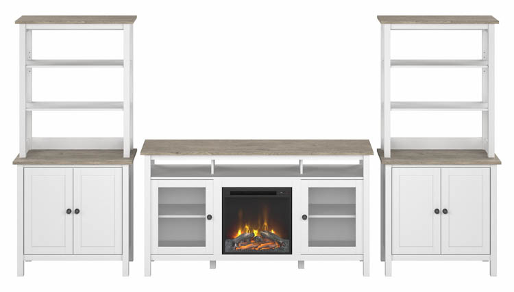 Electric Fireplace TV Stand for 70in  TV with Storage Bookcases (2) by Bush