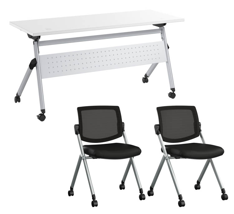 60in W Nesting Training Table and 2 Nesting Chairs by Bush