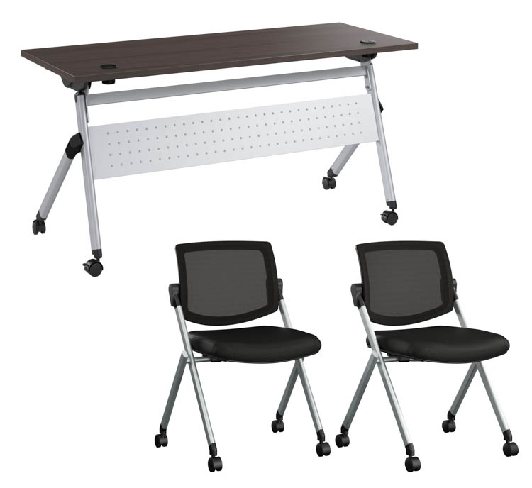 60in W Nesting Training Table with Powered Grommets and 2 Chairs by Bush