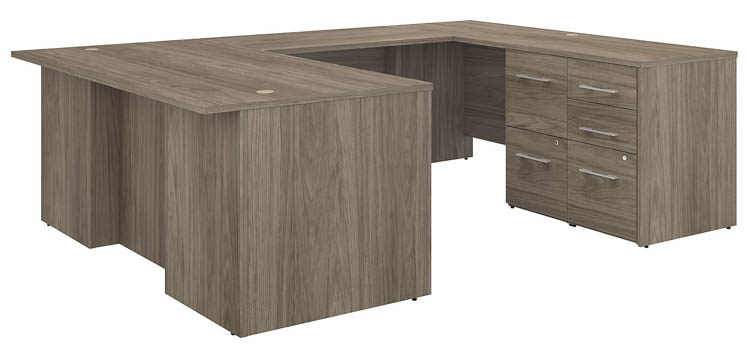 72in W U-Shaped Executive Desk with 3 Drawer File Cabinet - Assembled, and 2 Drawer File Cabinet - Assembled by Bush