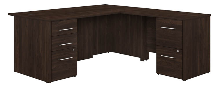 72in W L-Shaped Executive Desk with 3 Drawer File Cabinet and 2 Drawer File Cabinet by Bush