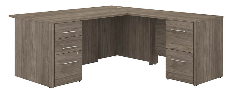 72in W L-Shaped Executive Desk with 3 Drawer File Cabinet - Assembled, and 2 Drawer File Cabinet - Assembled by Bush