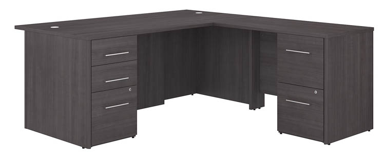 72in W L-Shaped Executive Desk with 3 Drawer File Cabinet - Assembled, and 2 Drawer File Cabinet - Assembled by Bush