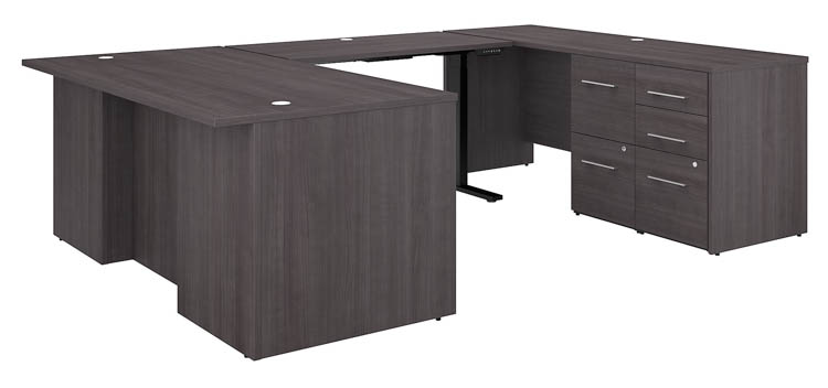 6ft W Height Adjustable U-Shaped Executive Desk with 2 Drawer File Cabinet - Assembled, and 3 Drawer File Cabinet - Assembled by Bush