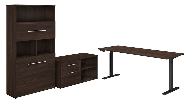 6ft W Height Adjustable Standing Desk with Storage File Drawer - Assembled, and Bookcase by Bush