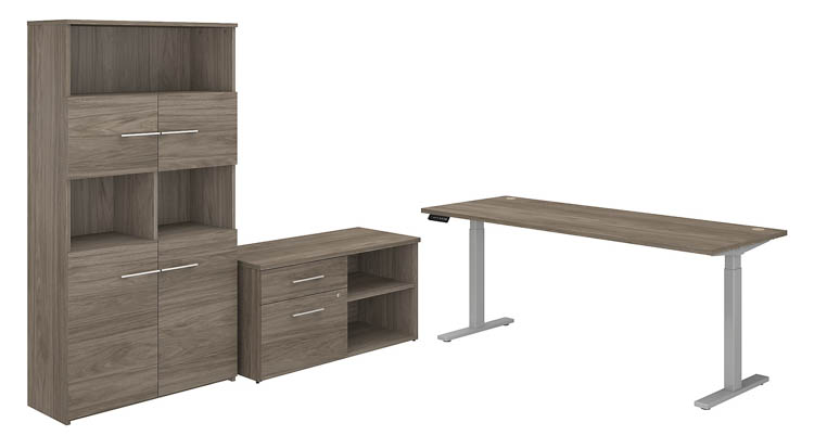 6ft W Height Adjustable Standing Desk with Storage File Drawer - Assembled, and Bookcase by Bush