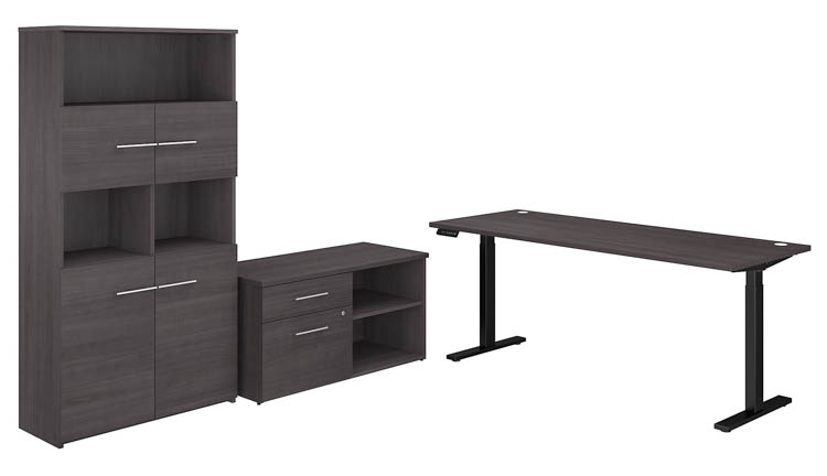 6ft W Height Adjustable Standing Desk with Storage File Drawer - Assembled, and Bookcase by Bush